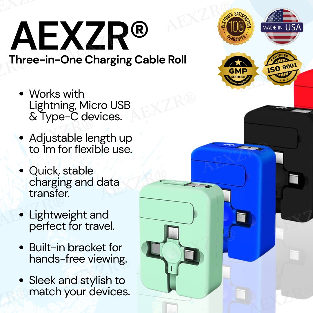 Three-in-One Charging Cable Roll